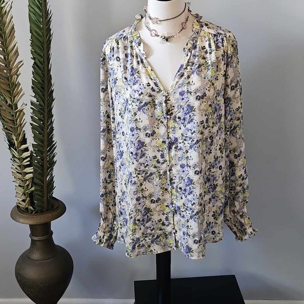 Maurices Purple and Yellow Floral Patterned Blouse NWOT